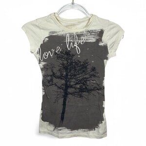 Y2k Mudd Tree Graphic Bodycon‎ T-Shirt With “Love Life” Slogan